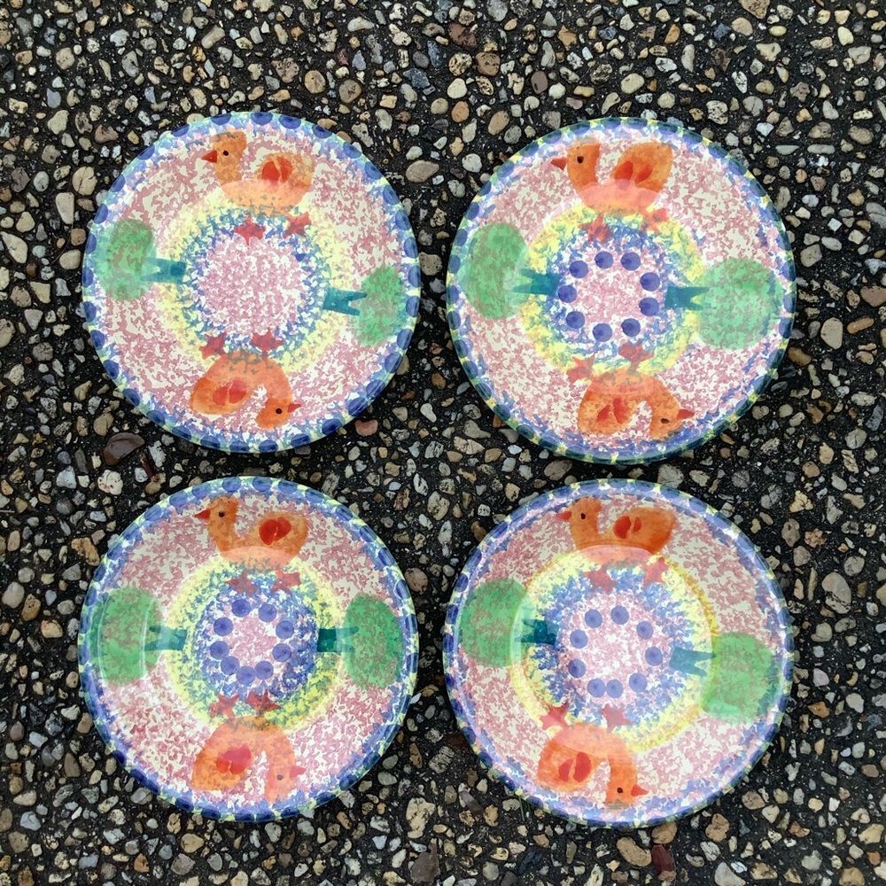 Sweet set of 4 Italian made Easter chic plates spongeware